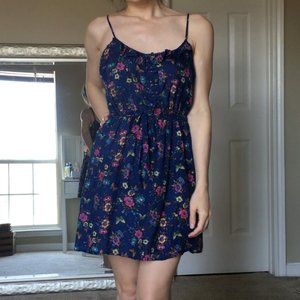 Silk Floral Spaghetti Strap Summer Dress Tie-Waist